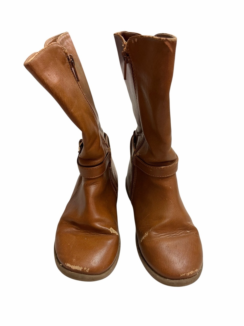 Kids Brown Mid-Calf Leather Boots with Buckle Detail - Picture 2 of 6
